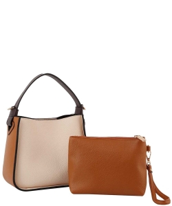 2in1 Fashion Colorblock Satchel Bag GL-0079 BEIGE/BROWN